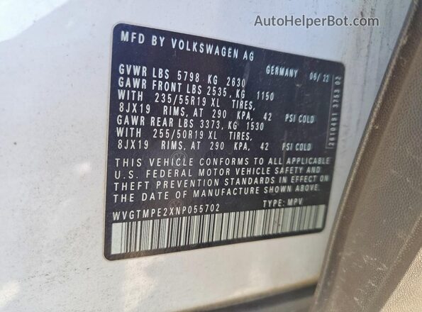 WVGTMPE2XNP055702 2022 VOLKSWAGEN ID.4 White VIN sticker view