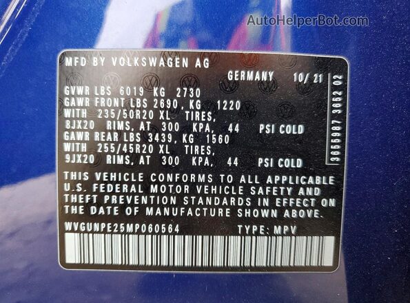 WVGUNPE25MP060564 2021 VOLKSWAGEN ID.4 Синий 