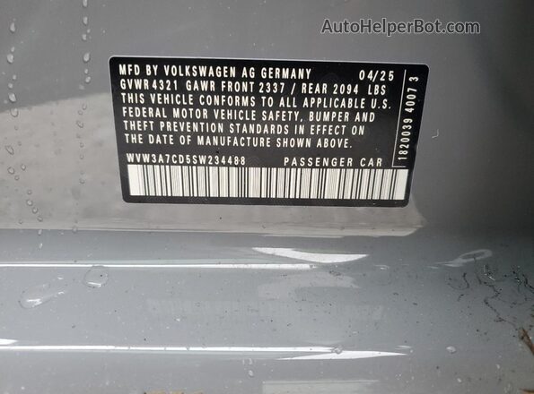 WVW3A7CD5SW234488 2025 VOLKSWAGEN GTI Серый Вид наклейки с VIN-кодом