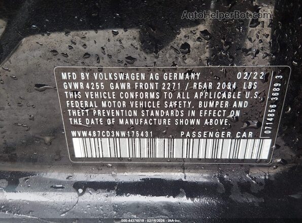 WVW487CD3NW175431 2022 VOLKSWAGEN GOLF Black 