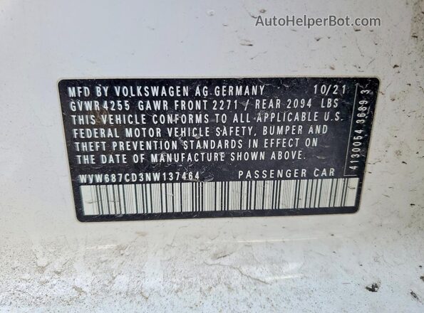 WVW687CD3NW137464 2022 VOLKSWAGEN GTI White Շարժիչի բաժամունքի տեսք