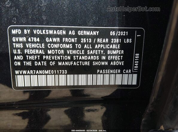 WVWAR7AN0ME011733 2021 VOLKSWAGEN ARTEON Black Widok komory silnika