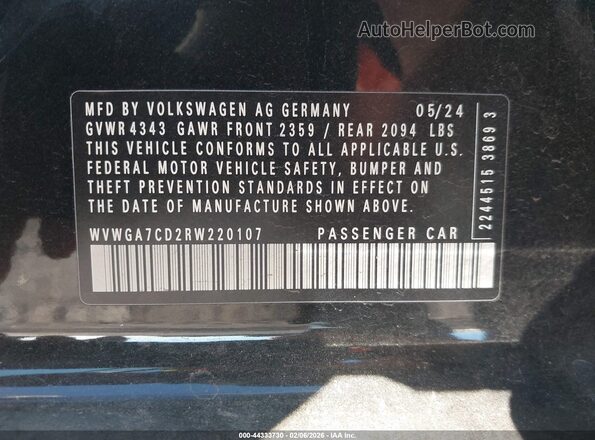 WVWGA7CD2RW220107 2024 VOLKSWAGEN GOLF Black ძრავის განყოფილების ხედი
