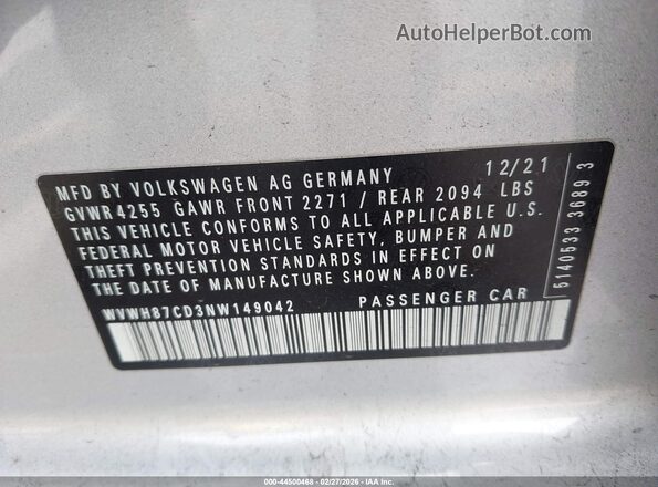 WVWH87CD3NW149042 2022 VOLKSWAGEN GOLF Silver 