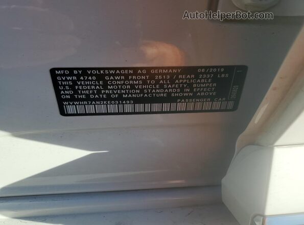 WVWHR7AN2KE031493 2019 VOLKSWAGEN ARTEON White 