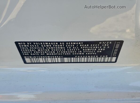 WVWJB7CD8SW259521 2025 VOLKSWAGEN GOLF White Engine compartment view