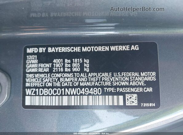 WZ1DB0C01NW049480 2022 TOYOTA GR SUPRA Gray Engine compartment view