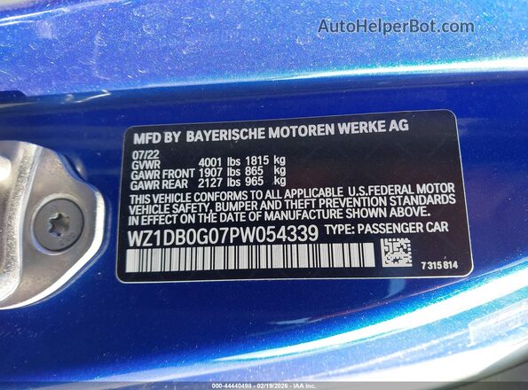 WZ1DB0G07PW054339 2023 TOYOTA GR SUPRA Blue Engine compartment view