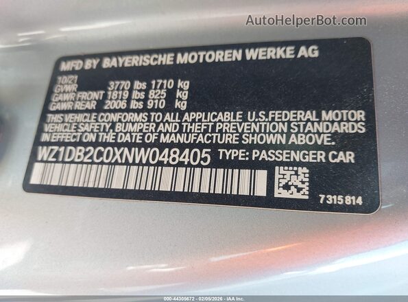 WZ1DB2C0XNW048405 2022 TOYOTA GR SUPRA Silver Engine compartment view