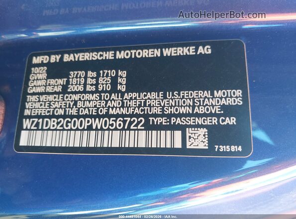 WZ1DB2G00PW056722 2023 TOYOTA GR SUPRA Blue Engine compartment view