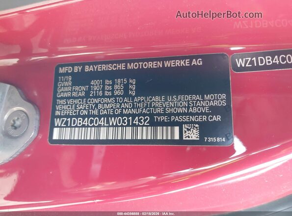 WZ1DB4C04LW031432 2020 TOYOTA GR SUPRA Gray ძრავის განყოფილების ხედი