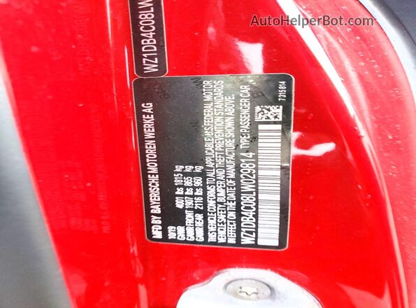 WZ1DB4C08LW029814 2020 TOYOTA SUPRA Red 