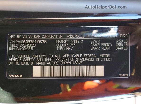 YV4062PE8R1196785 2024 VOLVO XC90 Black 360 interior view