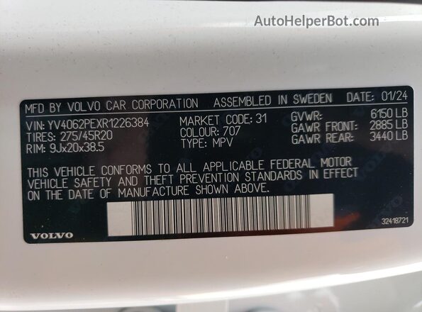 YV4062PEXR1226384 2024 VOLVO XC90 White 