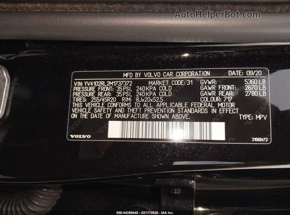 YV4102RL2M1737372 2021 VOLVO XC60 Black 