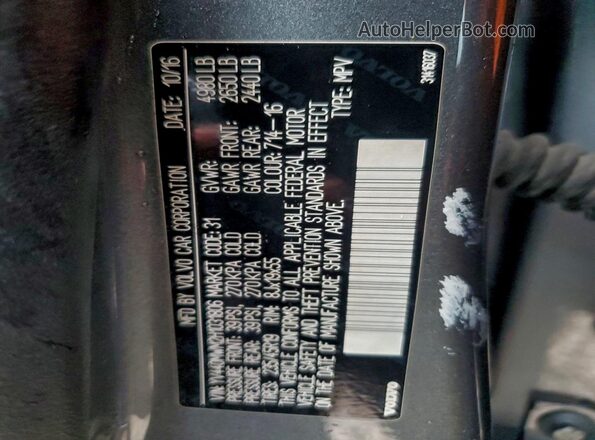 YV440MWM2H1031806 2017 VOLVO V60 Gray VIN კოდის სტიკერის ხედი