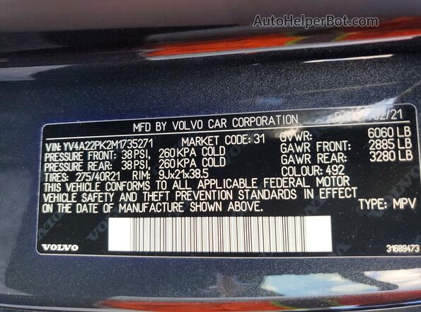YV4A22PK2M1735271 2021 VOLVO XC90 Black 