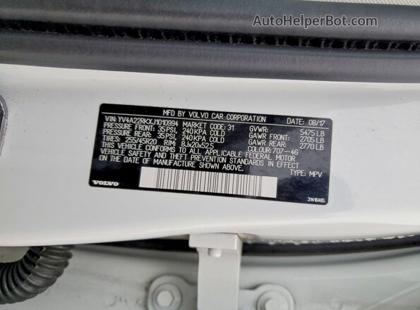 YV4A22RKXJ1010994 2018 VOLVO XC60 White Widok wnętrza 360 stopni
