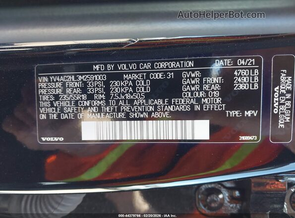 YV4AC2HL3M2591003 2021 VOLVO XC40 Черный 