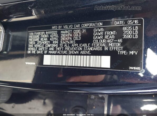 YV4BC0PL1H1111322 2017 VOLVO XC90 HYBRID Blue Вид підкапотного простору