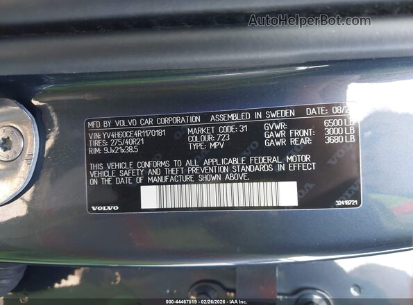 YV4H60CE4R1170181 2024 VOLVO XC90 RECHARGE PLUG-IN HYBRID Dark Blue Вид підкапотного простору