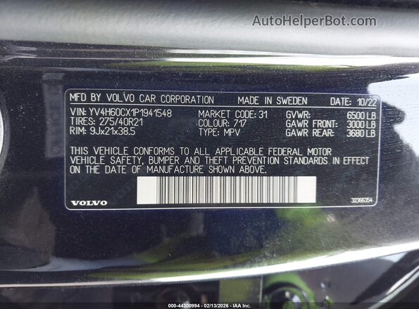 YV4H60CX1P1941548 2023 VOLVO XC90 RECHARGE PLUG-IN HYBRID Black Vista del compartimento del motor