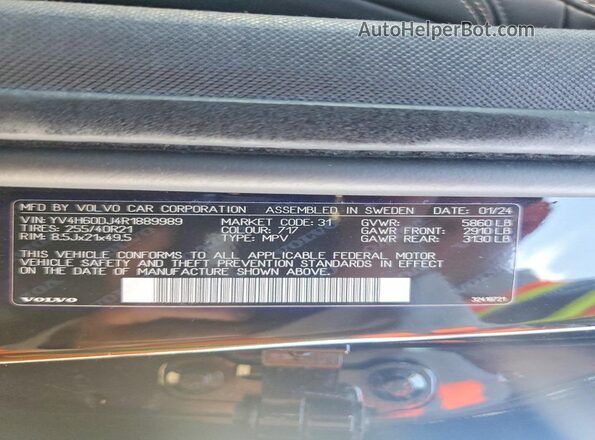 YV4H60DJ4R1889989 2024 VOLVO XC60 Black Widok wnętrza 360 stopni