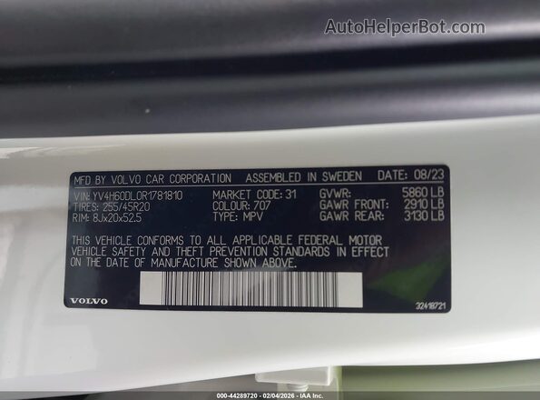 YV4H60DL0R1781810 2024 VOLVO XC60 RECHARGE PLUG-IN HYBRID White Widok komory silnika