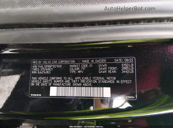 YV4L12PN9P1921500 2023 VOLVO XC90 Черный Вид подкапотного пространства
