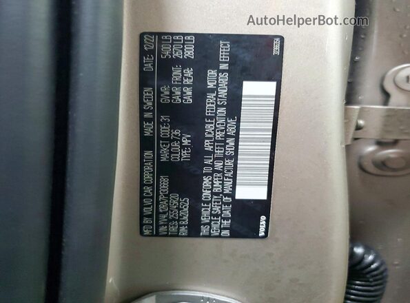 YV4L12RA7P1306681 2023 VOLVO XC60 Tan VIN sticker view