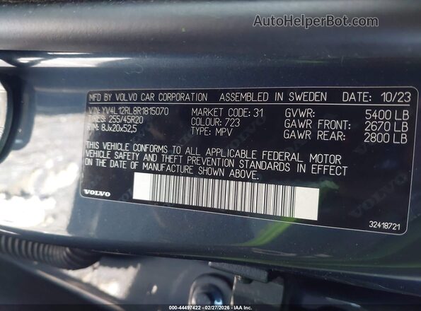YV4L12RL8R1815070 2024 VOLVO XC60 Blue ძრავის განყოფილების ხედი