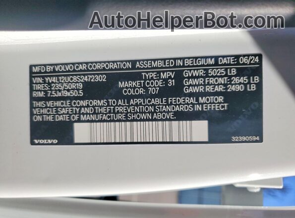 YV4L12UC8S2472302 2025 VOLVO XC40 White Vista interior de 360 grados