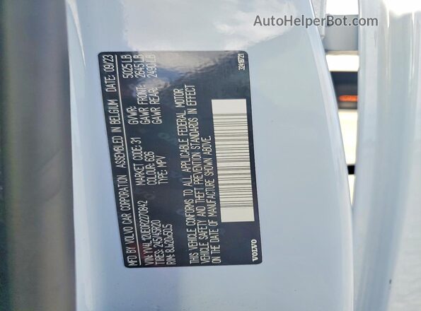 YV4L12UE0R2270842 2024 VOLVO XC40 Синий Вид наклейки с VIN-кодом