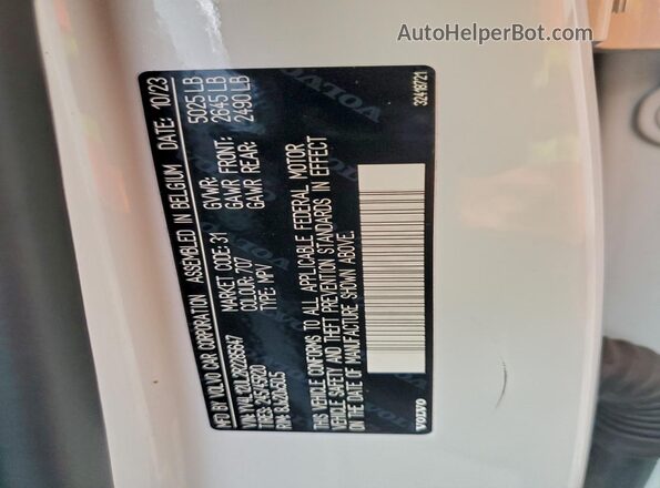 YV4L12UL2R2285647 2024 VOLVO XC40 White Widok naklejki z numerem VIN