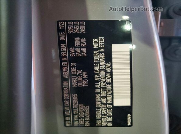 YV4L12UL7R2295655 2024 VOLVO XC40 Gray Vista de la etiqueta del VIN
