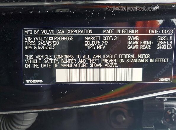YV4L12UX0P2099055 2023 VOLVO XC40 Black VIN sticker view