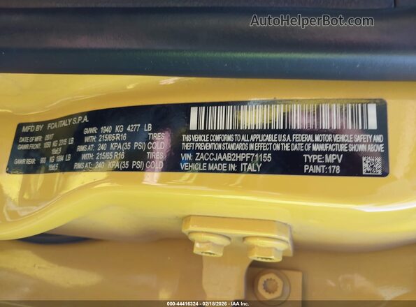 ZACCJAAB2HPF71155 2017 JEEP RENEGADE Yellow 