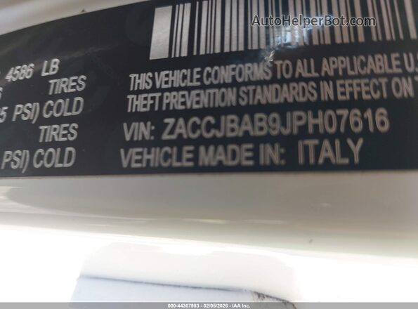 ZACCJBAB9JPH07616 2018 JEEP RENEGADE White Շարժիչի բաժամունքի տեսք