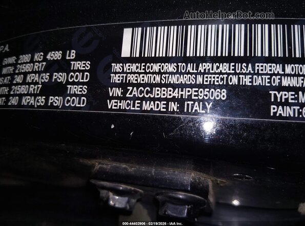 ZACCJBBB4HPE95068 2017 JEEP RENEGADE Черный Вид подкапотного пространства