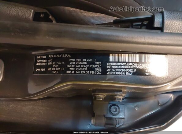 ZACCJBCB0HPG60337 2017 JEEP RENEGADE Gray 