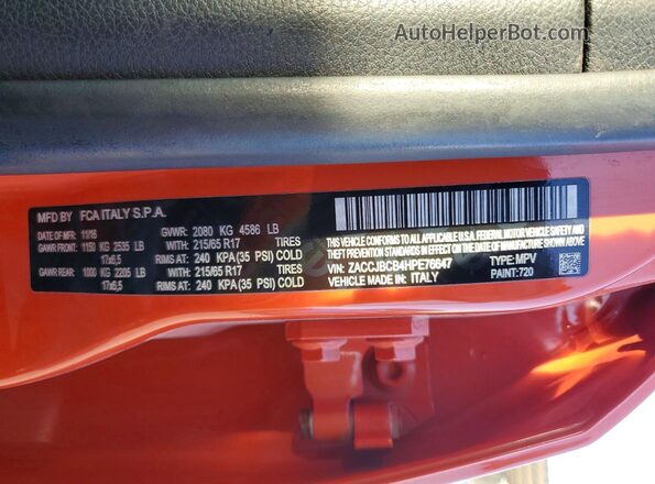 ZACCJBCB4HPE76647 2017 JEEP RENEGADE Orange VIN sticker view