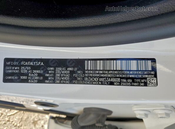ZACNDFANXS3A46608 2025 DODGE OTHER White Vista de la etiqueta del VIN