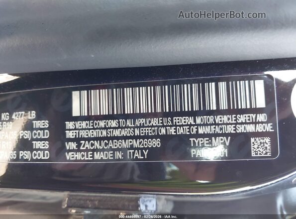 ZACNJCAB6MPM26986 2021 JEEP RENEGADE Black Շարժիչի բաժամունքի տեսք