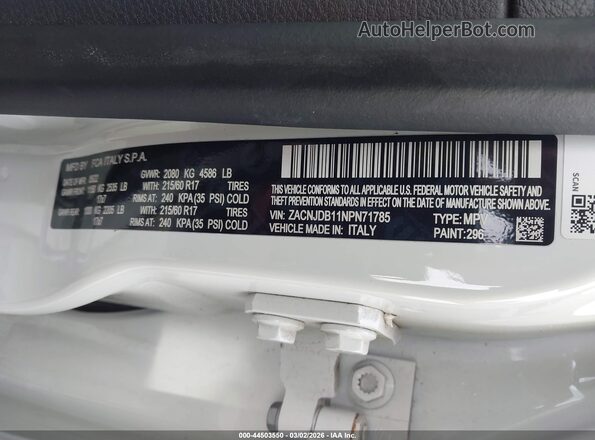ZACNJDB11NPN71785 2022 JEEP RENEGADE White Vista del compartimento del motor