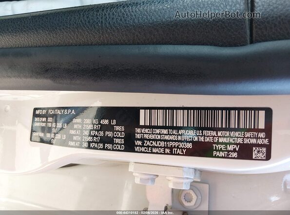 ZACNJDB11PPP30386 2023 JEEP RENEGADE White Вид підкапотного простору