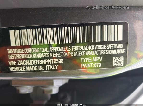 ZACNJDB18NPN70598 2022 JEEP RENEGADE Gray 