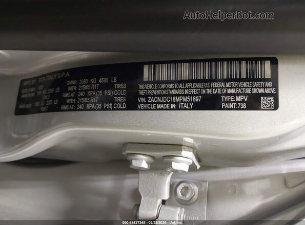 ZACNJDC18MPM51897 2021 JEEP RENEGADE Silver 