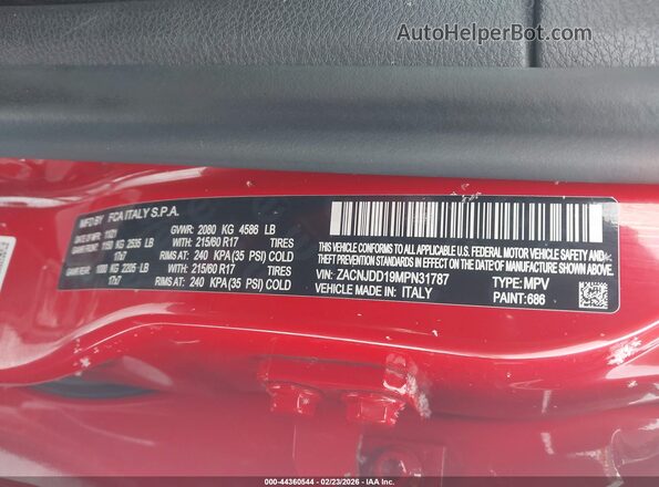 ZACNJDD19MPN31787 2021 JEEP RENEGADE Red Вид підкапотного простору