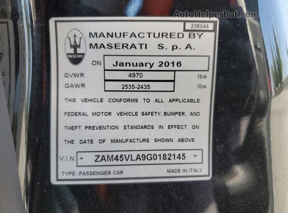 ZAM45VLA9G0182145 2016 MASERATI GRANTURISM Black Вид підкапотного простору