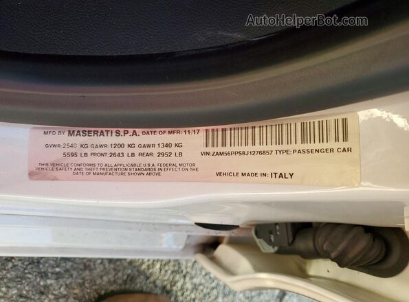 ZAM56PPS8J1276857 2018 MASERATI QUATTROPOR White Շարժիչի բաժամունքի տեսք